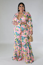 Graceful Ruffles Crop Top and Wide Leg Pants Ensemble