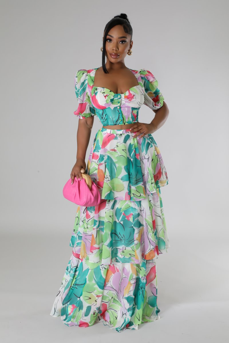 Sweetheart Neckline Ruffle Skirt Set