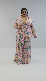 Graceful Ruffles Crop Top and Wide Leg Pants Ensemble