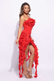 Ruffled Tube Dress Red