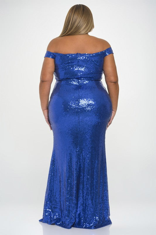 Radiant Sequined Off-the-Shoulder Maxi Royal