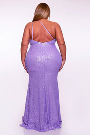 Graceful Split-Leg Sequined Mermaid Dress Lavender