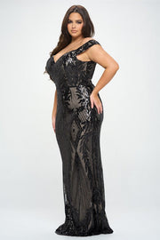 Sophisticated Lined Sequin Maxi Dress Black/Nude