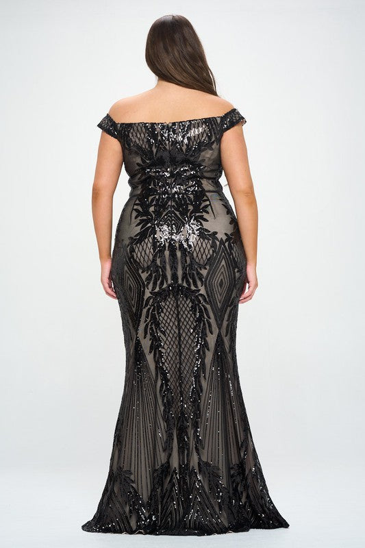 Sophisticated Lined Sequin Maxi Dress Black/Nude