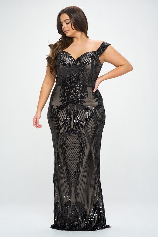 Sophisticated Lined Sequin Maxi Dress Black/Nude