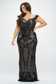 Sophisticated Lined Sequin Maxi Dress Black/Nude