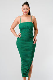 Kaelani/Pearl Mesh Ruched Bodycon Midi Dress