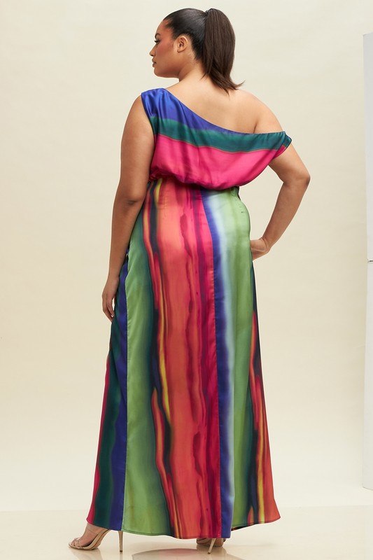 Allisa Rainbow Stripe High Slit Dress