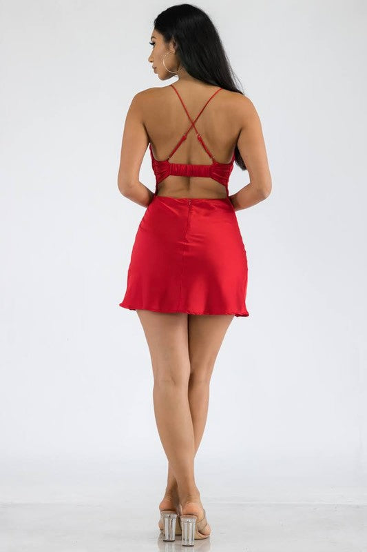 Red Satin Nights Mini Dress