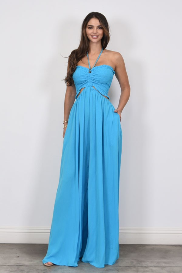 Crinkle Cut Out Tube Jumpsuit