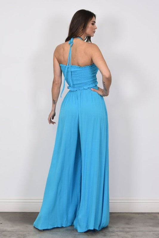 Crinkle Cut Out Tube Jumpsuit