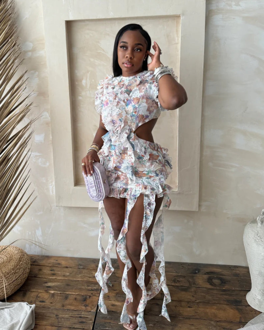 Watercolor Floral Eyelet Dress