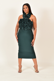 Rose Applique Halter Midi Dress