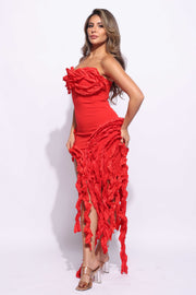 Ruffled Tube Dress Red