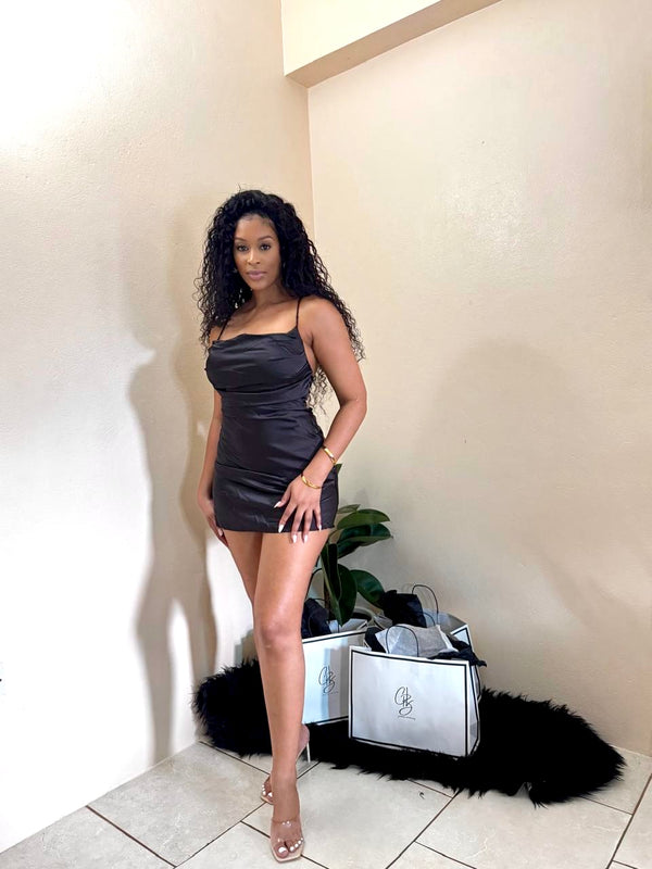 Black Satin Nights Mini Dress