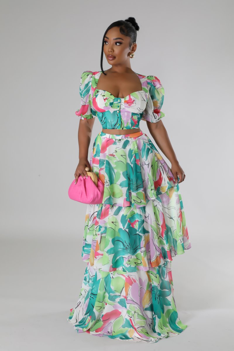 Sweetheart Neckline Ruffle Skirt Set