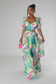 Sweetheart Neckline Ruffle Skirt Set