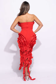 Ruffled Tube Dress Red