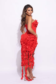 Ruffled Tube Dress Red