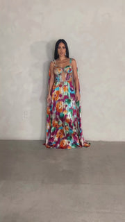 Floral Enchantment Cape Maxi Dress