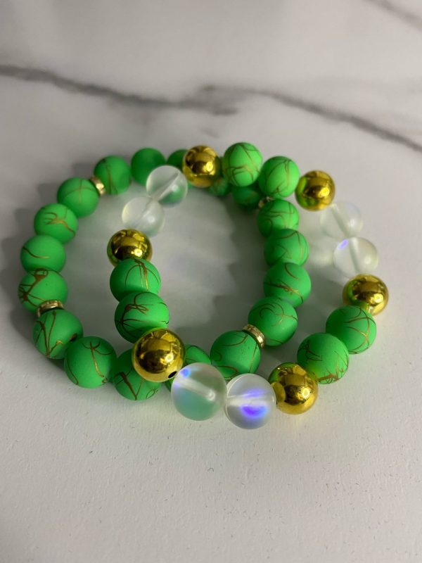 Twinnem Beaded Bracelet - Matte Green w/ Gold